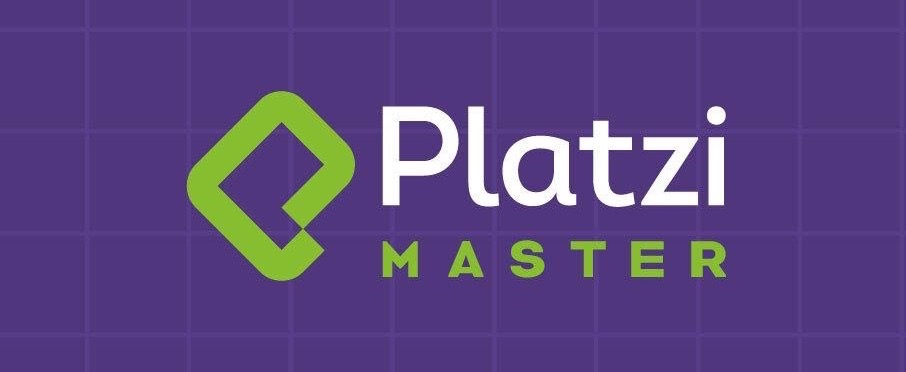 Platzi Master logo with a purple grided background.